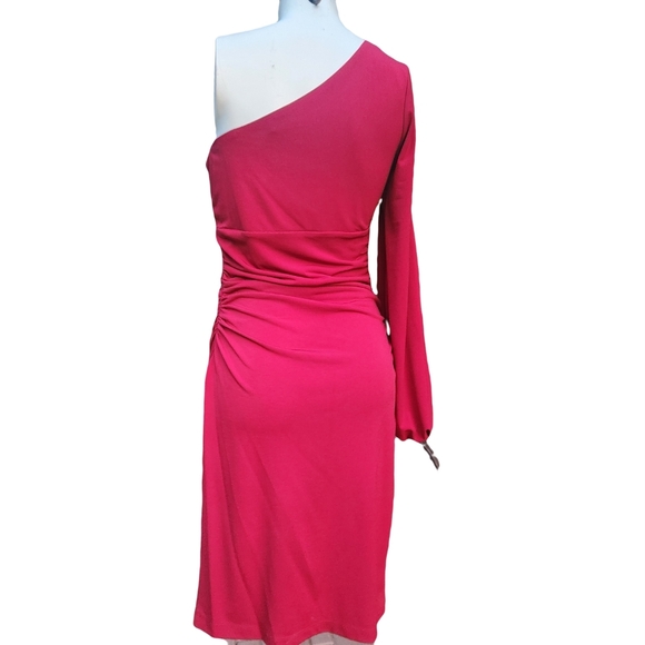 Maggy London Red Asymmetrical one shoulder sheath dress size 6 - Picture 4 of 7